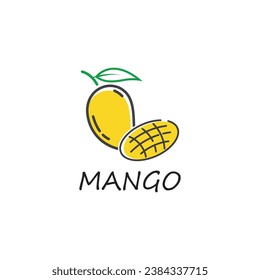 icono de la línea delgada mango tropical y vector de frutas alimentarias