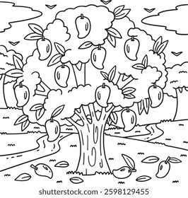 Mango Tree Fruit Plant Coloring Page for Kids