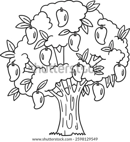 Mango Tree Fruit Plant Isolated Coloring Page 