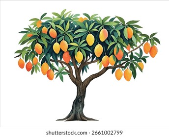 Un árbol de mango sobre un fondo blanco (Vector)