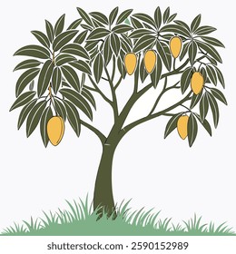 Mango Tree with Ripe Mangoes | Tropical Fruit Illustration