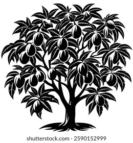Mango Tree with Ripe Mangoes | Tropical Fruit Illustration