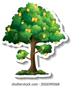 Mango-Baum-Aufkleber auf weißem Hintergrund, Vektorgrafik