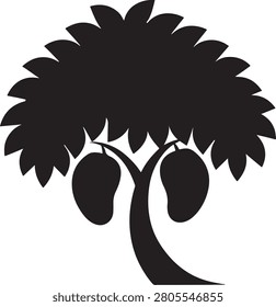 Mango Tree Vector Icon with Ripe Fruits Isolated on White Background