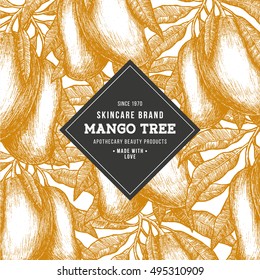 Mango tree vintage design template. Botanical mango fruit illustration. Engraved mango. Vector illustration