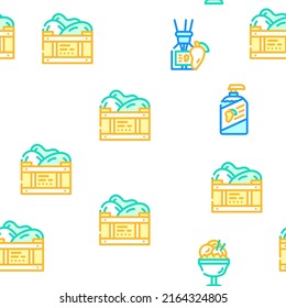 Mango Tropical Fruit Vector Seamless Pattern Color Line Illustration