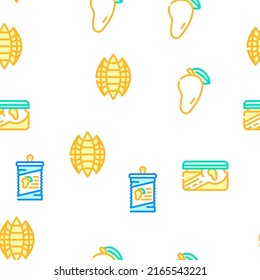 Mango Tropical Fruit Vector Seamless Pattern Color Line Illustration