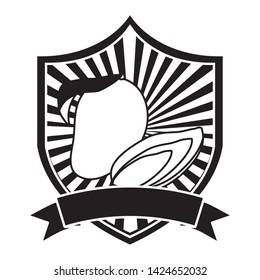 mango tropical fruits ribbon emblem vector illustration