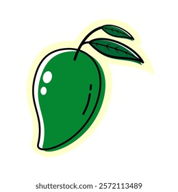 mango tropical sweet summer fruit. Sticker. Ripe orange mango clipart icon with leaf. flat vector illustration.