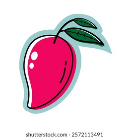 mango tropical sweet summer fruit. Sticker. Ripe orange mango clipart icon with leaf. flat vector illustration.