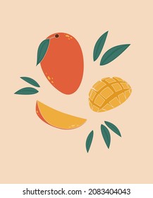 Mango vector in boho style. Design for pattern, logo, posters, invitation, greeting card.  Hand drawn abstract  poster with mango.