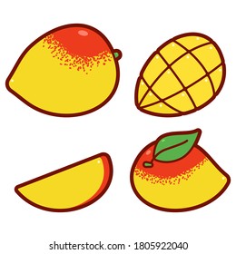 Mango vector cartoon icons set isolated on a white background.