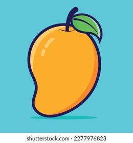 Mango vector, mango cartoon illustration, mango vector sticker, mango vector with green leaf
