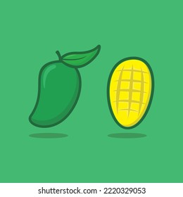 Mango vector illustration, flat design concept,isolated on green background . suitable as a sticker, design needs, children's education, t-shirt design, or icon