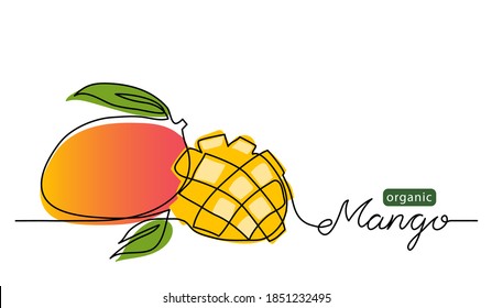 Mango vector illustration. One line drawing art color illustration with lettering organic mango.