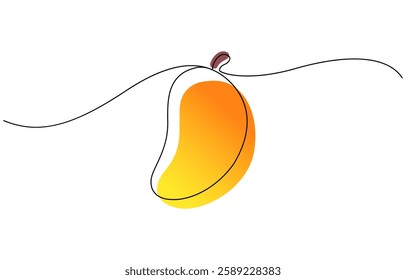 Mango vector illustration. One line drawing art color illustration, Mango conceptual logo design in continuous outline drawing. Drupe fruit in one line art style with abstract color spot.