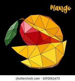 Mango. Vector illustration of tropical fruit in polygonal style. Can be used as a print for T-shirts, food packaging, textiles, souvenirs, notebooks.