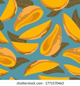 Mango vector illustrations. Seamless pattern background. hand draw cartoon Scandinavian nordic design style for fashion or interior or cover or textile.