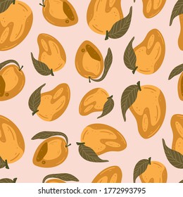 Mango vector illustrations. Seamless pattern background. hand draw cartoon Scandinavian nordic design style for fashion or interior or cover or textile.