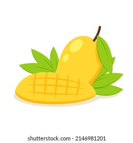 Mango vector. mango on white background. Mango on plate. Thailand dessert. Mango sticky rice.