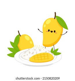 Mango vector. mango on white background. Mango on plate. Thailand dessert. Mango sticky rice.