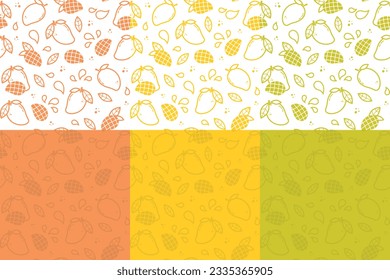 Patrón sin fisuras del vector de mango en el estilo de contorno. Fruta para el embalaje, diseño de cocina, tejido y textil. Colección