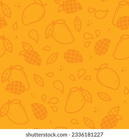 Mango vector seamless pattern in outline style. Fruit for package, kitchen design, fabric and textile