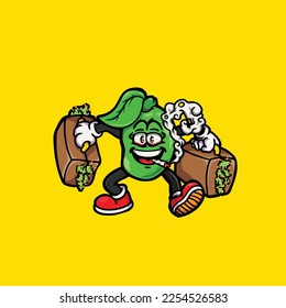 caricatura de mango vectorial de humos articulación de retención de maleza nug
