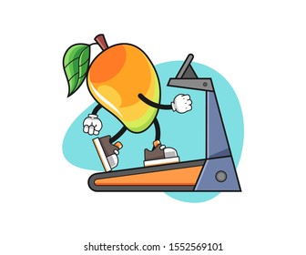 Mango walking on treadmill cartoon. Mascot Character vector.