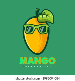 Mango Wearing Glasses Cartoon Mascot Logo Design Illustration Vector	