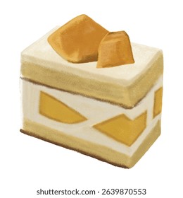 Mango whipped cream slice cake dessert food