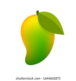mango yellow green fruit simple isolated on white background, ripe mango cartoon for clip art, illustration mango for icon