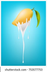 Mango Yogurt and Smoothie milk with fruit, Juice concept, transparent Vector Illustration