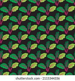 Mangold or swiss chard or beetroot seamless pattern.  Lifestyle concept, culinary herb.  Design element for fabric, wallpaper, wrapping paper, menu, cooking book.