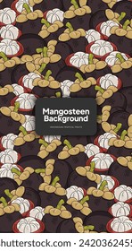 Mangosteen background illustration, tropical fruit design background for social media post