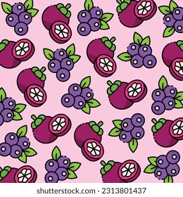 Mangosteen and blueberry pattern design or background