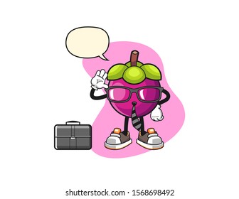 Mangosteen businessman with speech bubble cartoon. Mascot Character vector.