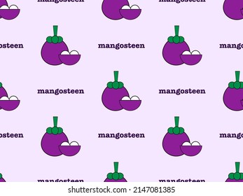 Personaje de caricatura de Mangosteen, patrón sin fisuras sobre fondo morado. Estilo de Pixel