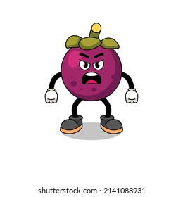 mangosteen cartoon illustration with angry expression , character design