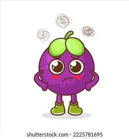 mangosteen cartoon illustration with angry expression , character design