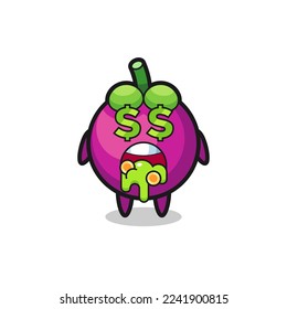 mangosteen character with an expression of crazy about money , cute style design for t shirt, sticker, logo element
