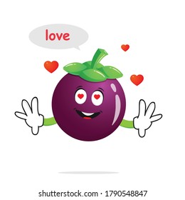 mangosteen character fall in love on a white background - vector
