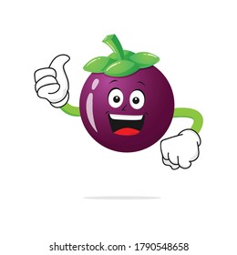 The mangosteen character smiles raising a thumb on a white background -vector