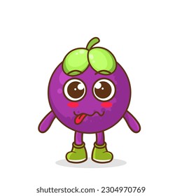 mangosteen character in sweet expression while sticking out her tongue