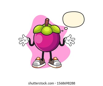 Mangosteen confused with thought bubble cartoon. Mascot Character vector.