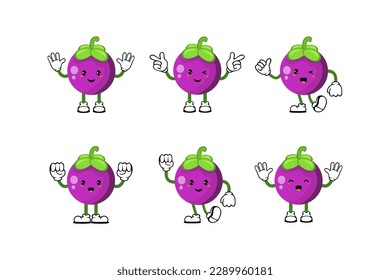 Mangosteen cute fruit kawaii vector character colection for banner, sticker, print, background, and more