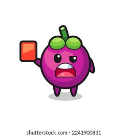 mangosteen cute mascot as referee giving a red card , cute style design for t shirt, sticker, logo element