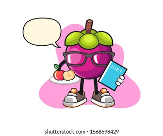 Mangosteen dietitian with speech bubble cartoon. Mascot Character vector.