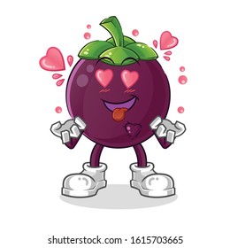 Mangosteen fall in love cartoon. cartoon mascot vector