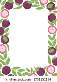 Mangosteen frame on white background. Hand drawn texture. Stock vector illustration.